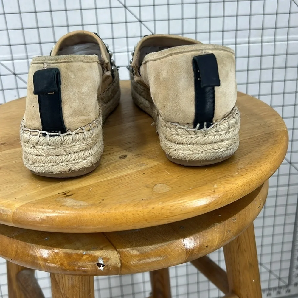 Sam Edelman Celton Leather Espadrille Pearl Beaded Logo Platform loafer shoe 8.5